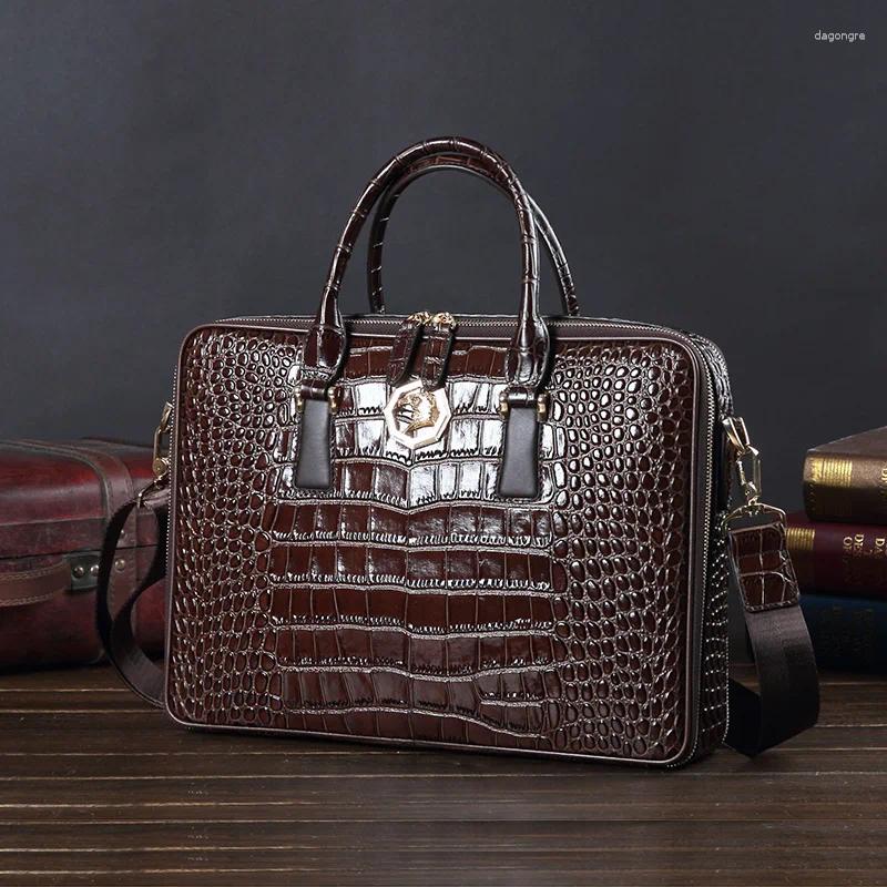Briefcases Leather Men's Handbag Business Briefcase 14 Laptop Bag Crocodile Pattern Shoulder Large Capacity Tide Brand Travel Bags 5bd9
