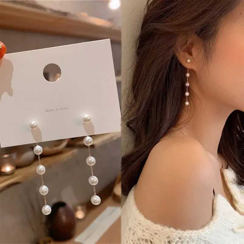 Fashionable pearl long earrings for women cute Korean crystal rhinestone chain pendant earrings bridal wedding party jewelry gifts 2024 W241023