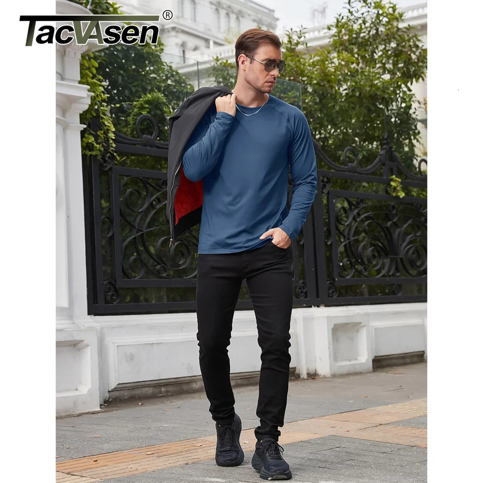 TACVASEN wool lined T-shirt mens long sleeved T-shirt winter autumn sports exercise base pull top 241024