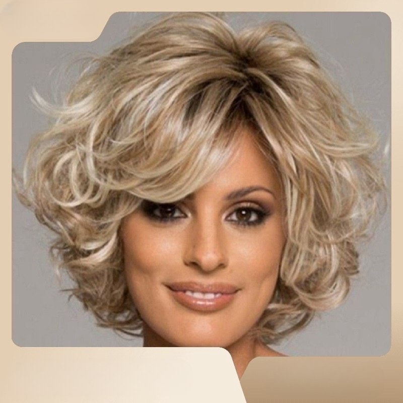 Women's fluffy short curly hair synthetic wig internet celebrity light blonde curly short hair