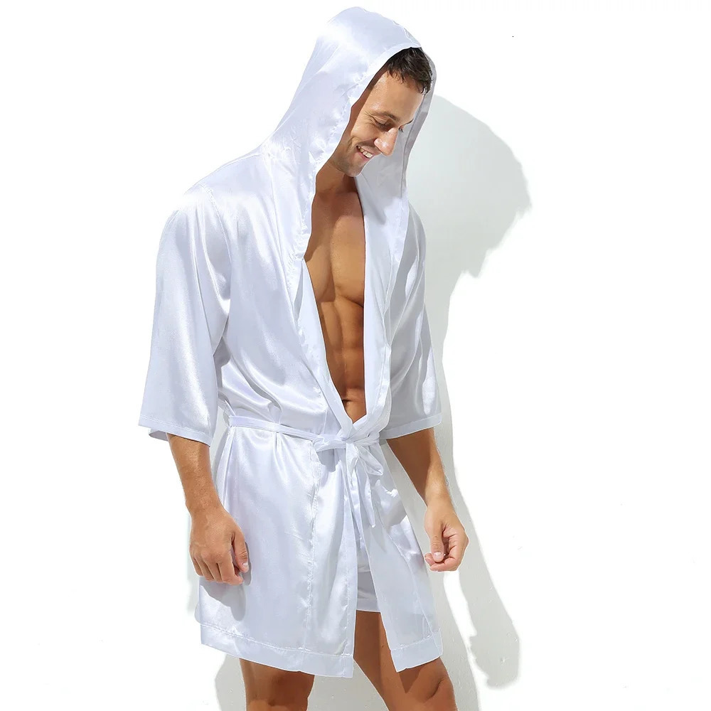 Mens hooded bathroom shorts set pajamas evening gown mens silk satin pajamas mens pajamas 241023