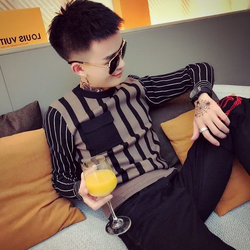 Fashion ONeck Knitted Spliced Pockets Two Pieces Striped Sweater Mens Clothing Autumn Casual Pullovers Warm Tops 240930