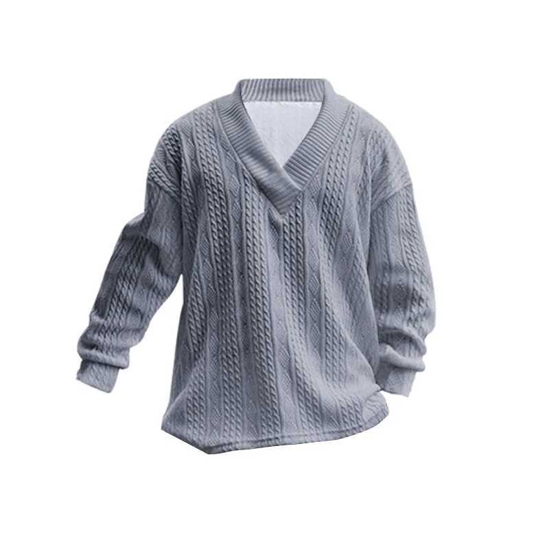 Autumn Mens V-neck Pullover Loose Long-sleeved Sweater Casual Jacquard Knitwear Fashion Soild T Shirts Jacquard Top Man Clothes LX241024