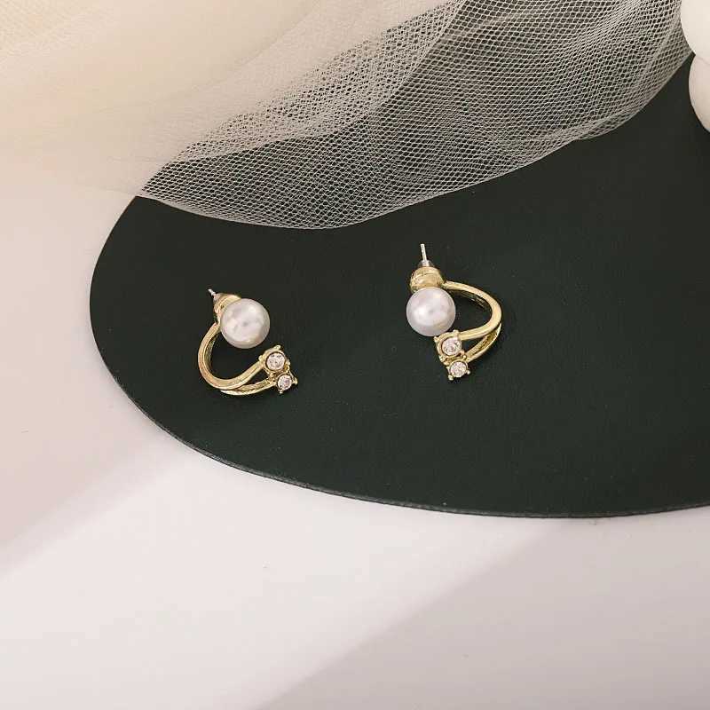 Korean Unique Pearl Crystal Back Double Sided Stud Earrings for Women Jackets Curved Piercing Ear Jewelry Pendientes GiftX241023