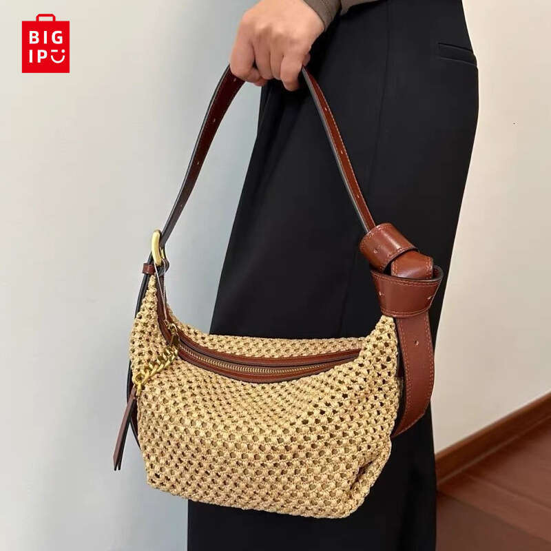 Designer Bag England Style Hobos Beach Straw Bags For Women Luxury Designer Handbag And Purses 2024 New In Blue Denim Small Underarm Shoulder tote bag