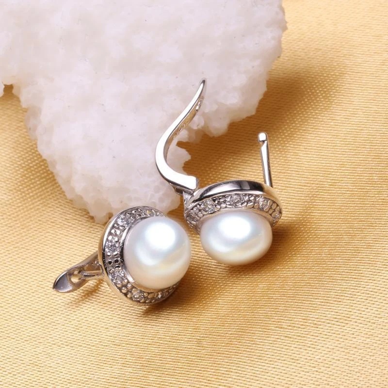 Simple Fashion Round Zircon Pearl Stud Earrings Women 925 Sterling Silver Earrings Classic Princess Crystal Stud Luxury Jewelry Exquisite Gift