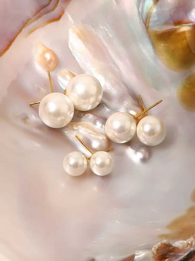 Uworld Romantic Stainless Steel Mother of Pearl Round Suki Stud Earrings Cultural Pearl Boucle doreille Women W241023