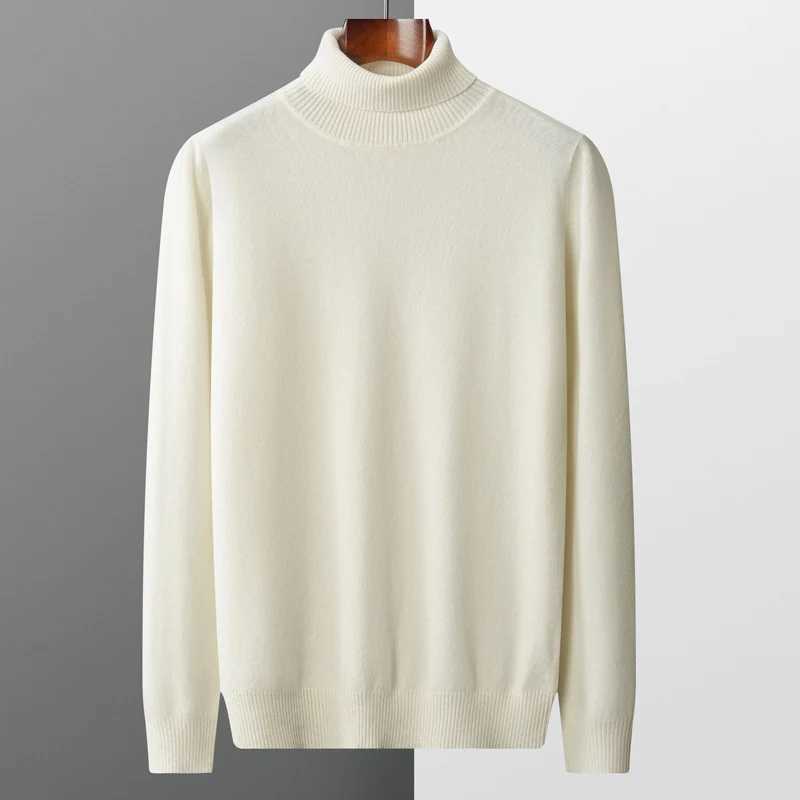 Autumn and winter new 100% pure merino wool pullover mens turtleneck cashmere sweater thickened warm loose solid color top LX241024