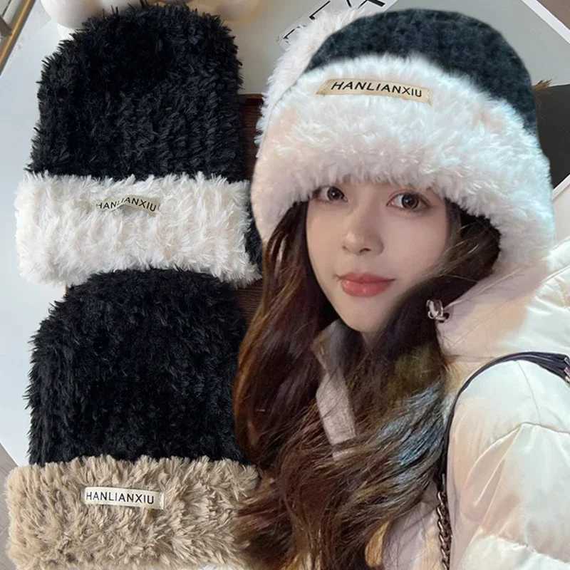 2024 Fashion Rabbit Leather Y2k Beanies Gentle Soft Fluffy Angora Winter Knitted Hat Fem Plush Windproof Hat Sklies Hat X241023