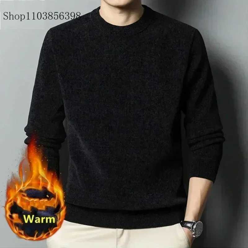 2024 New Mens Thickened Sweater Knitted Sweaters Men Solid Fleece Crew Neck Warm Casual Top Pullover Male Knitwear Oversize 4XL LX241024