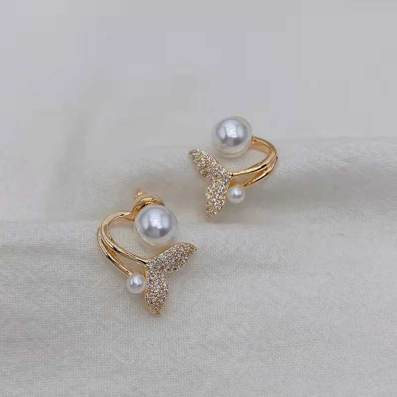 2024 New Elegant Beauty Fish Tail Earrings Decorated with Zircon 1 Pair of Retro Bohemian Pearl Ladies Jewelry W241023