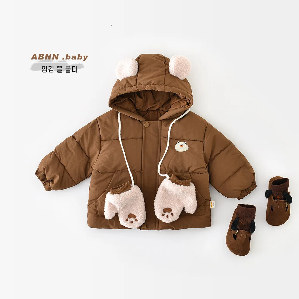 Korean Winter Preschool Boys Park Cotton Apron Hoodie Solid Cartoon Baby Boys Jacket with Scarf Childrens Boys Jacket 241024