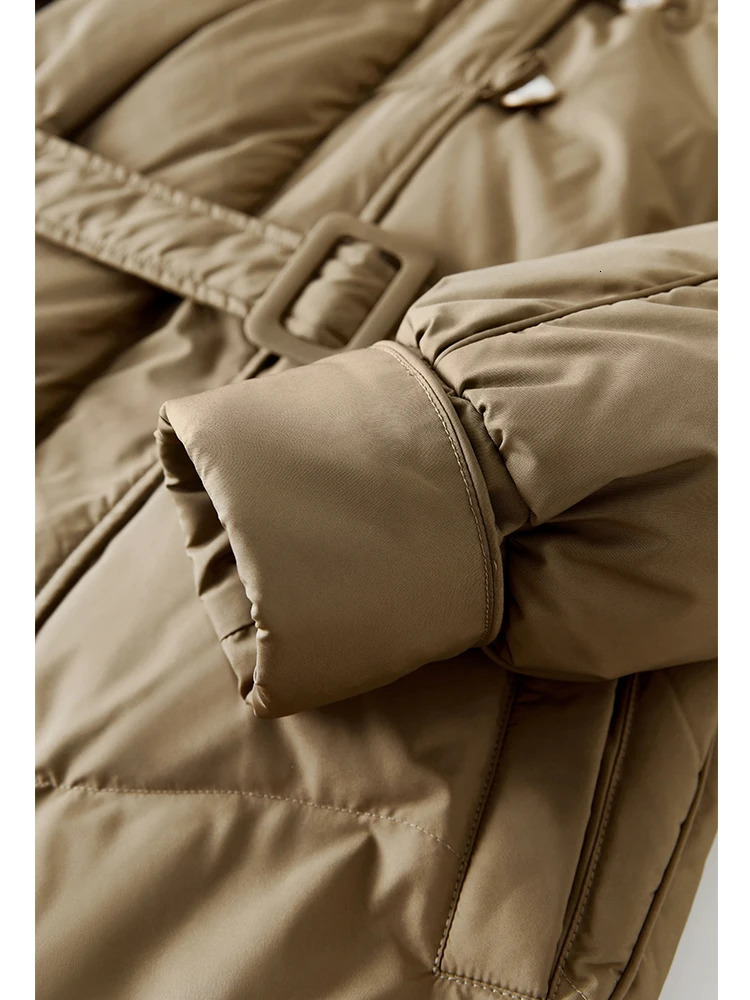 DUSHU Womens Raccoon Fur Collar Medium length Down Jacket Olive Green Niche Style Warm Jacket Womens Black Long Jacket 241023