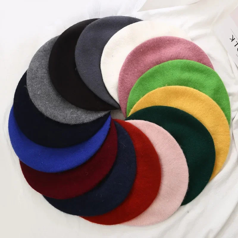 Women Wool Berets French Artist Style Warm Winter Beanie Hat Retro Plain Beret Solid Color Elegant Lady All Matched Autumn Caps 241010