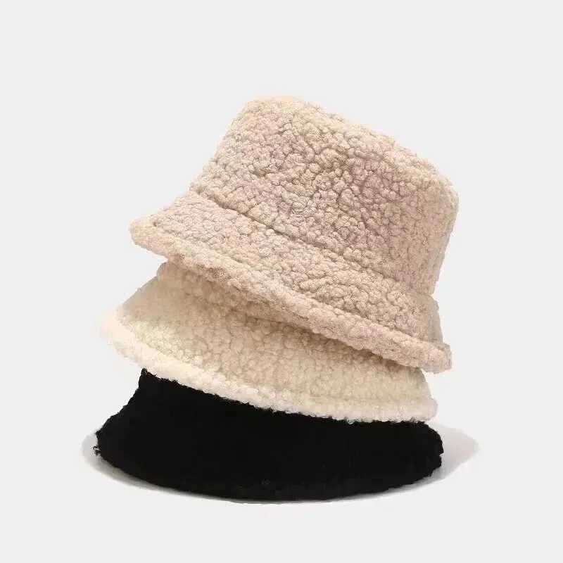 Unisex Harajuku bucket hat solid mens fisherman hat autumn winter cashmere outdoor warm Panama hat X241023