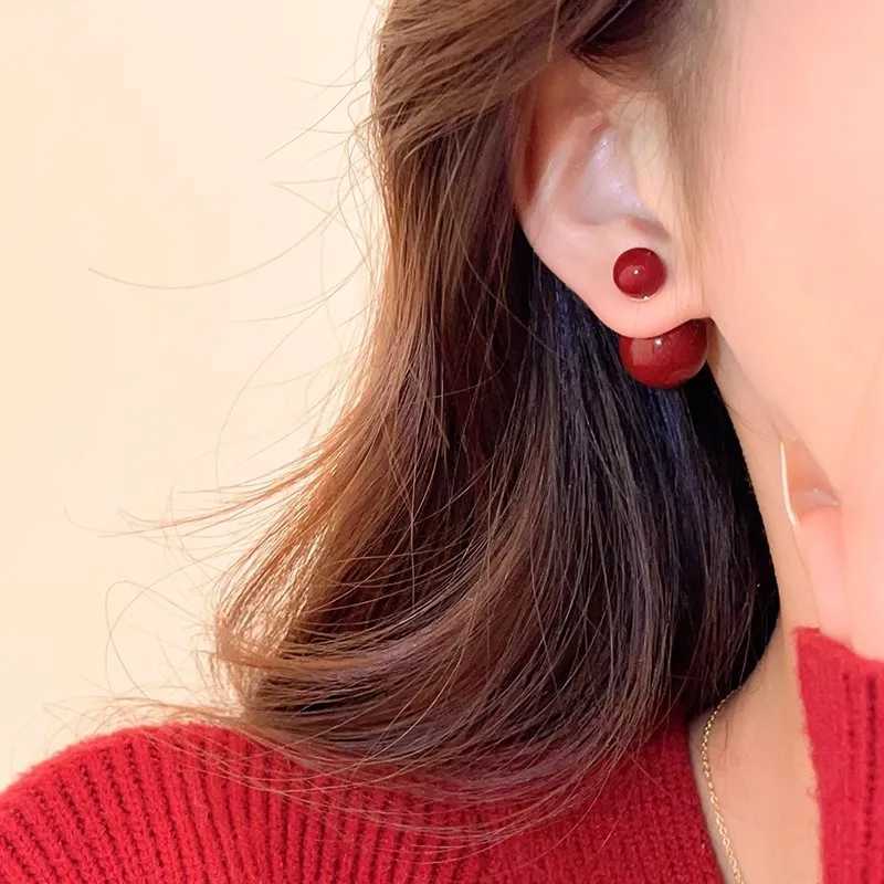Vintage Fashion Double-sided Simulation Pearl Stud Earrings for Women Lucky Red Color Temperament Charm New Year Party JewelryX241023