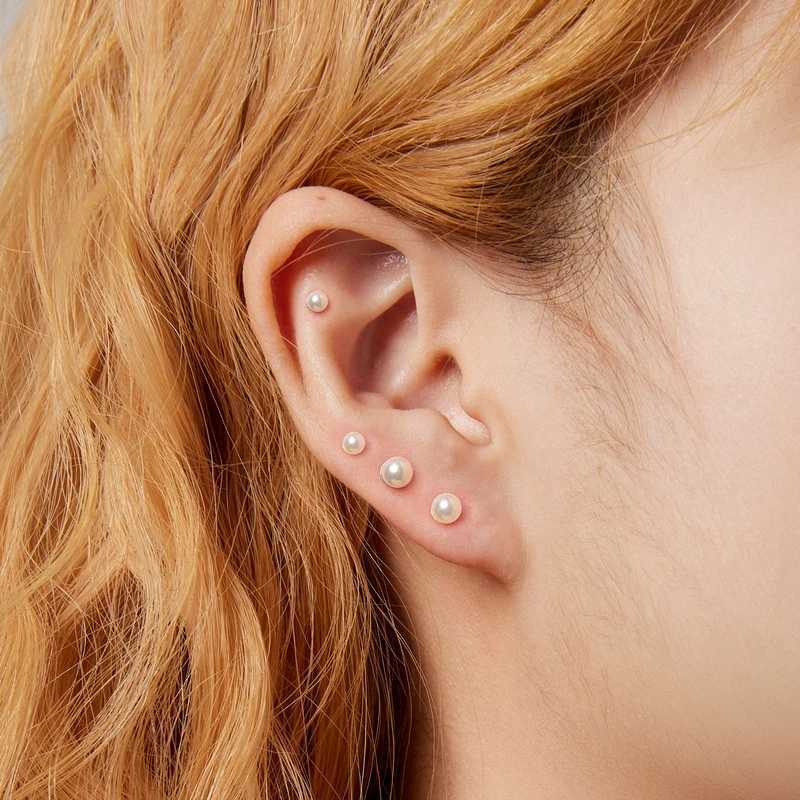 WOSTU 925 Sterling Silver Min Pearl Beads Stud Earrings Size 3MM 4MM Screw Tiny Earrings For Women Silver 925 Jewelry CTE630X241023