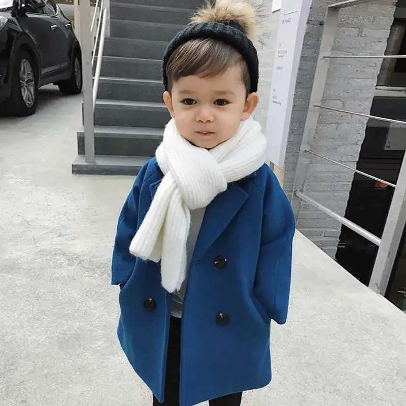 Winter grid jacket for boys and girls wool double-layer baby trench coat lapel childrens coat wool coat winter coat W241023