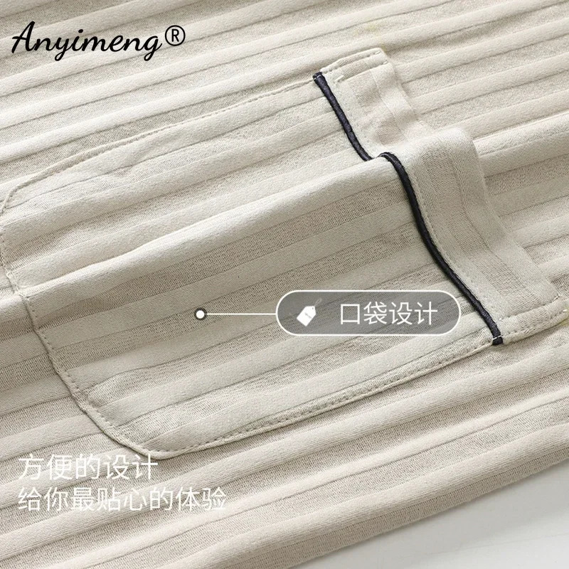 L-4XL Mens Bathroom Autumn Winter Knitted Cotton Long Sleeve Shawl Collar Mens Elegant Mens Kimono V-neck Robe 241023