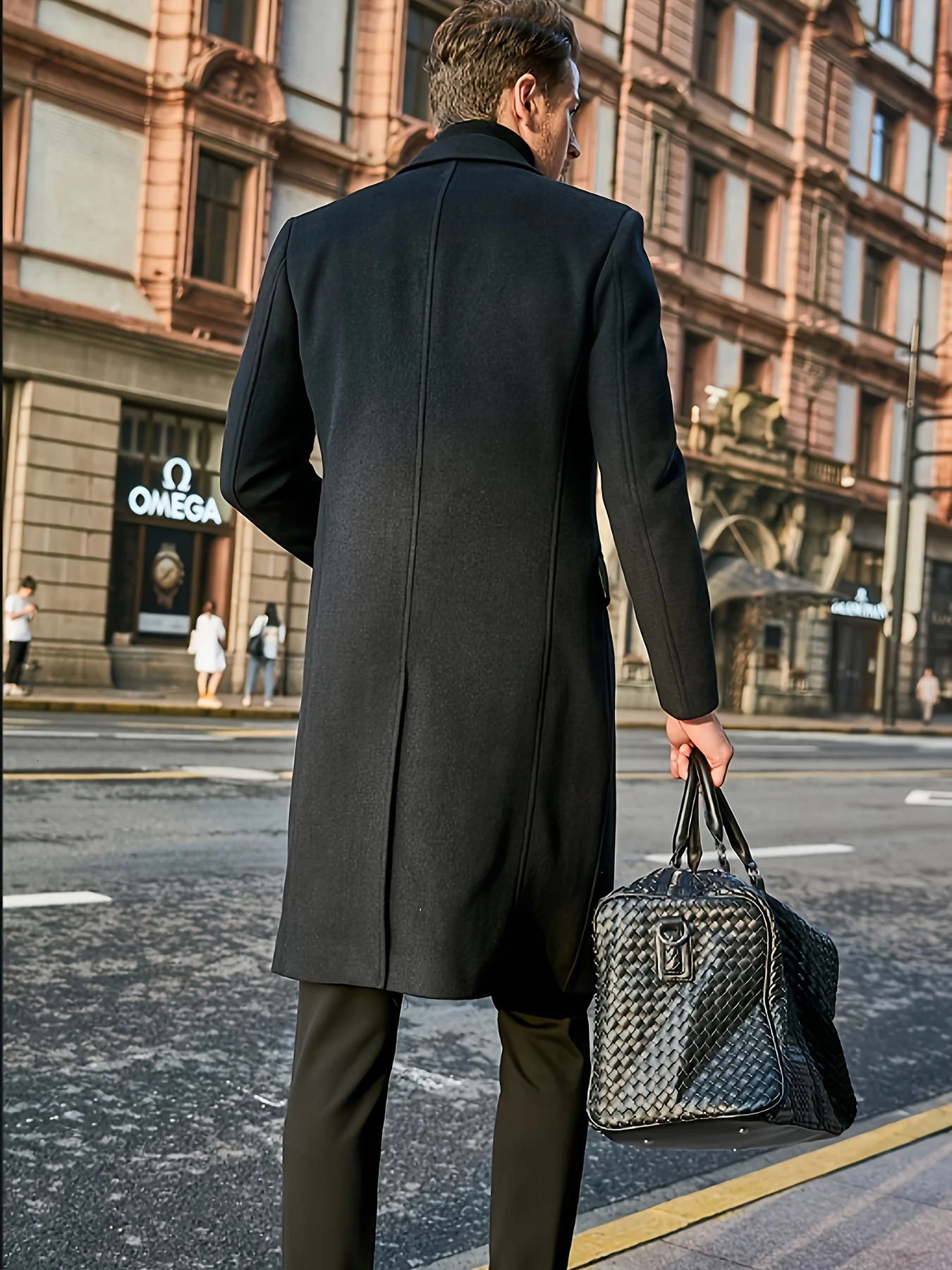 High quality mens long sleeved wool coat autumn and winter Korean mens trendy coat and top 241024