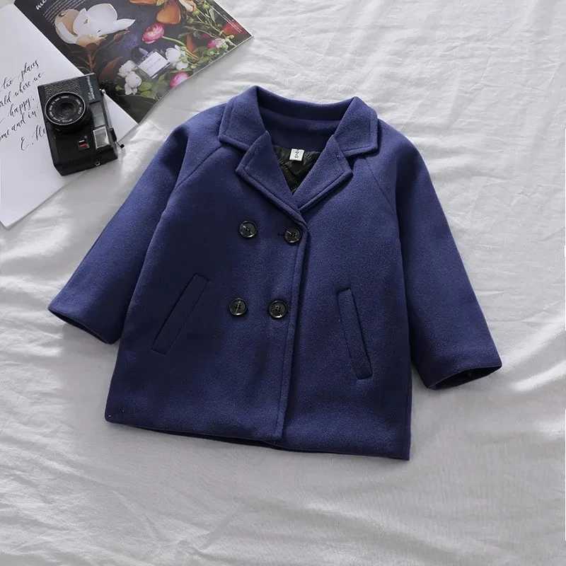 Spring boys jacket childrens wool double-layer baby trench coat lapel autumn childrens coat winter wool coat W241023