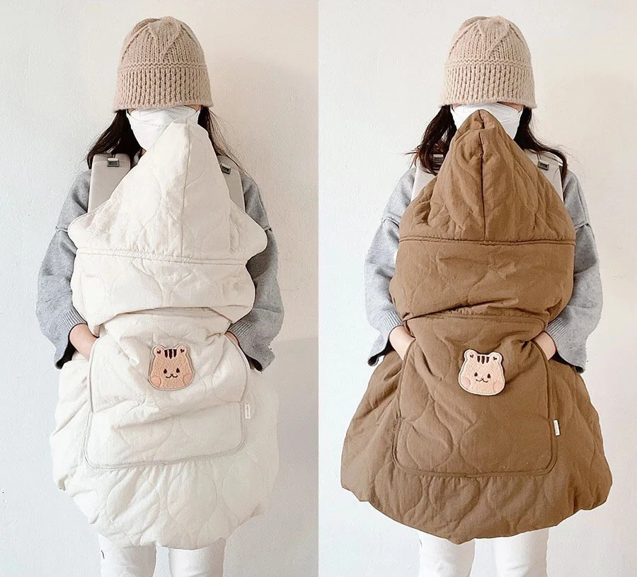Korean baby hooded cloak windproof stroller blanket thick and warm cartoon bear rabbit 241023CJ