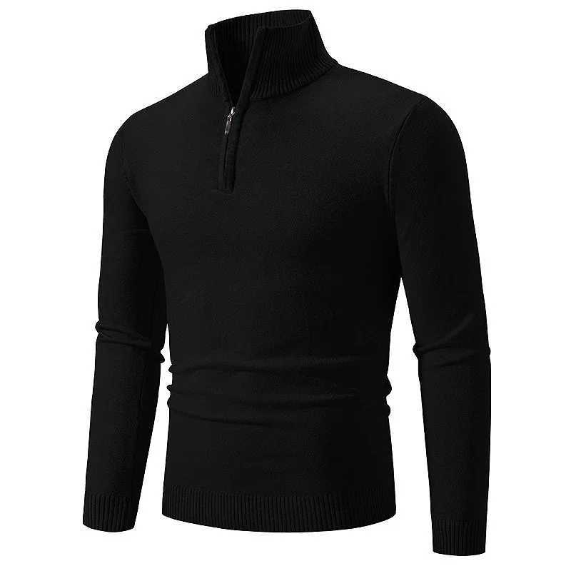 Mens Long Sleeve Streetwear Half Zipper Pullovers Autum Stand Collar Turtleneck Knitted Sweater Solid Color Breathable Coats LX241024