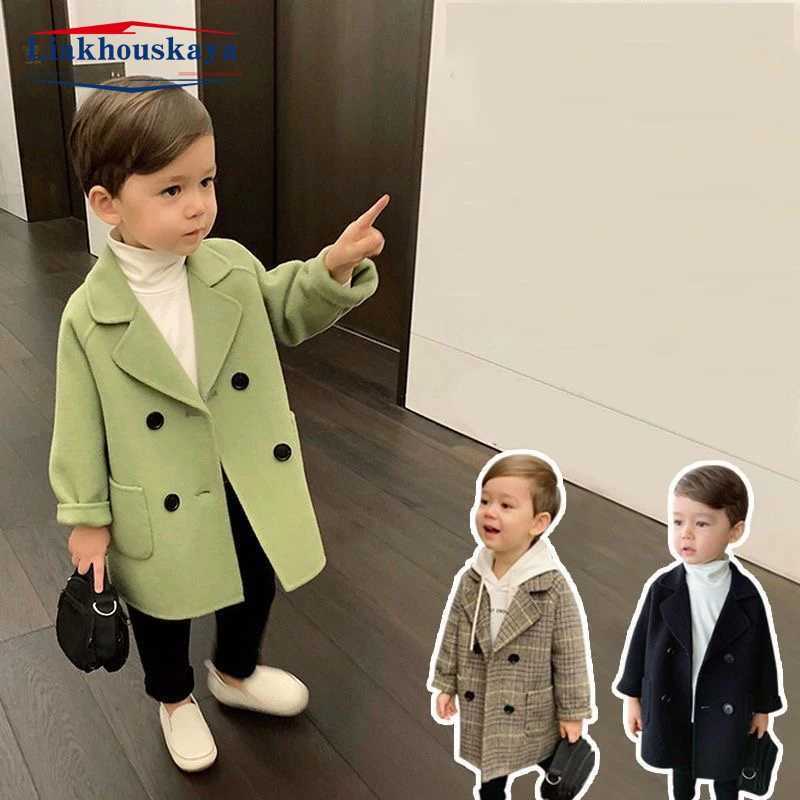 2023 Spring and Autumn Boys Jacket Girls Wool Double Layer Baby Trench Coat Collar Childrens Coat Winter Wool Coat W241023