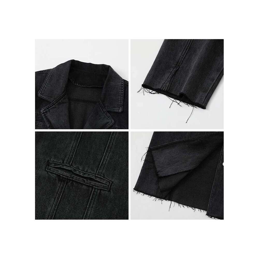 CHIC VEN Women Coat Loose Streetwear New Wide Shoulder Raw Edge Female Denim Jackets Woman Clothing Spring Autumn 2023