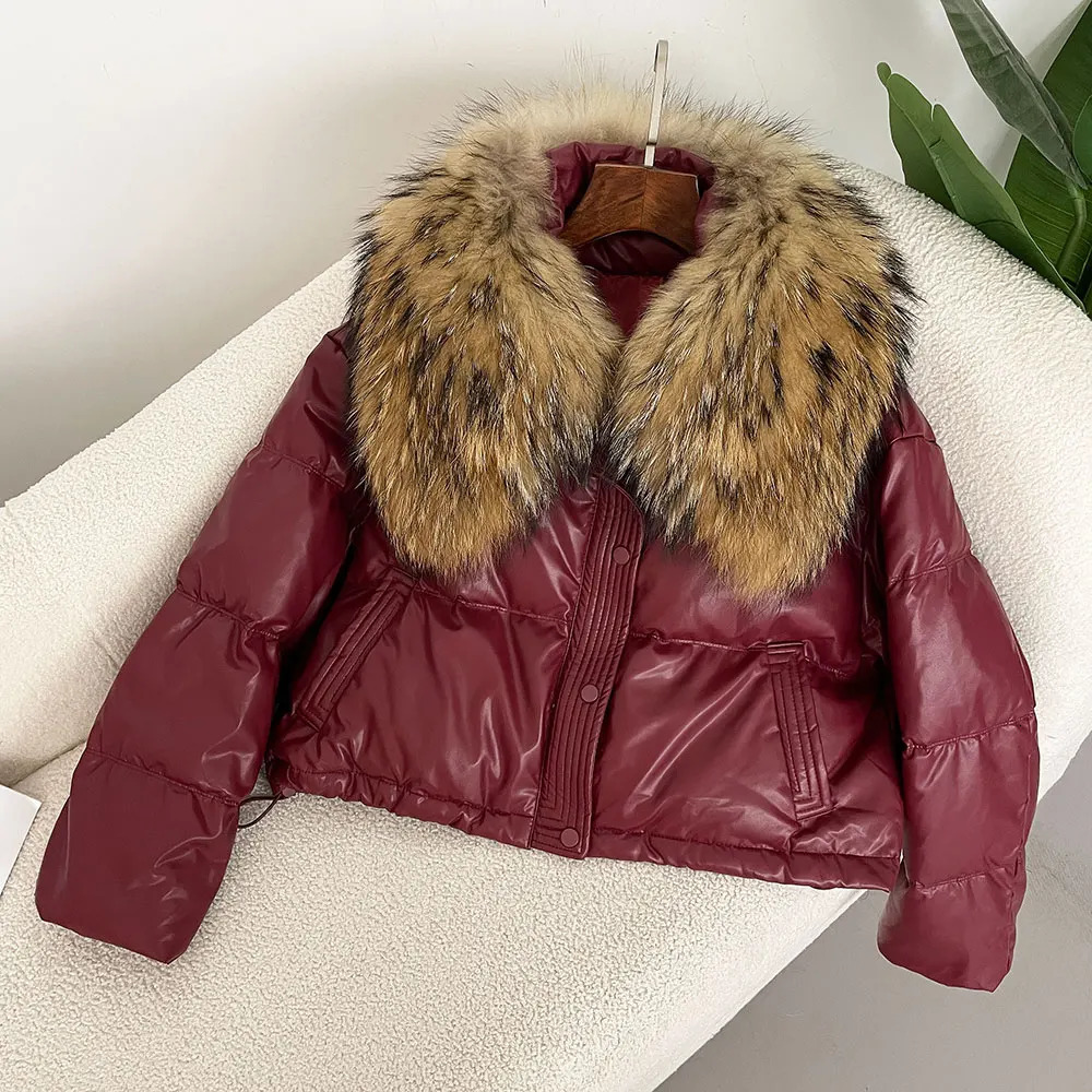 Womens Down Jacket Winter White Duck Down Jacket Short Warm Inflatable Jacket Large Natural Raccoon Fur Collar Park 241023