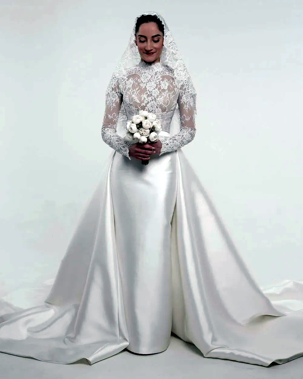 Modern Sheath Wedding Dresses With Detachable Train Lace Long Sleeves Illusion High Neck Satin Elegant Bridal Gown Custom Made 2025 Vestido De Novia