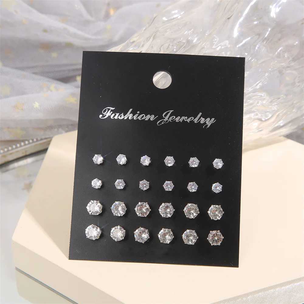 12 pairs/set of crystal simulated pearl earrings set for womens jewelry accessories perforated ball stud earrings set W241023