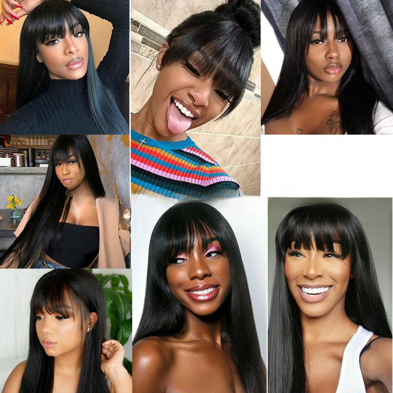 Natural wig Wig for women long straight hair wig with bangs black fashion synthetic