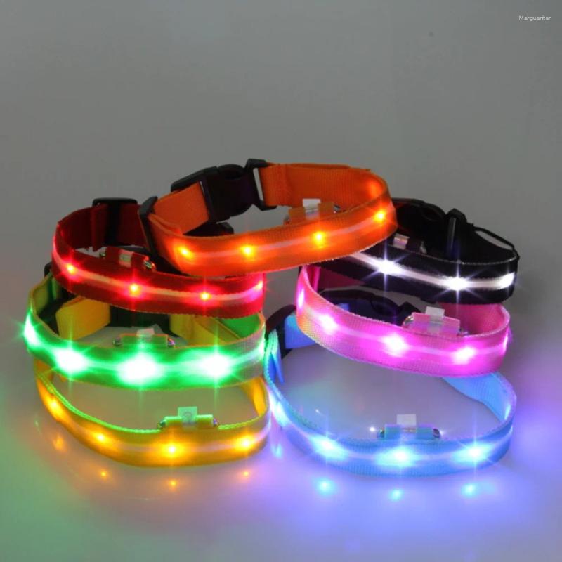 Dog Collars 25CM Nylon Pet Collar Night Safety LED Light-up Flashing Glow In The Dark Lighted Circular Pendant Size S (Blue Ligh