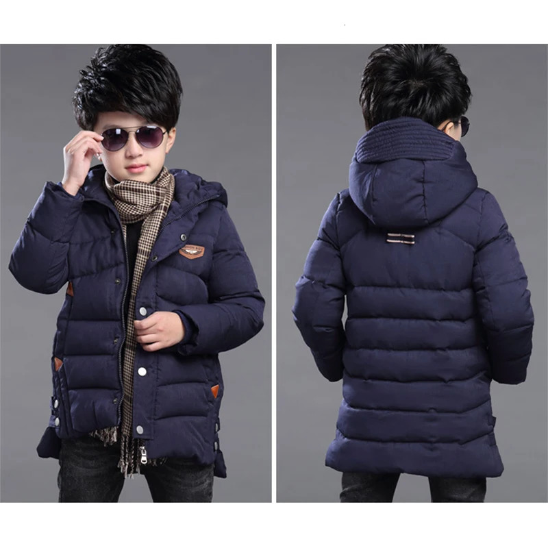 4 6 8 10 12 14 Years Big Boys Jacket Autumn Winter Thicken Warm Teenager Kids Jackets Fashion Long Zipper Hooded Boys Coat 241024