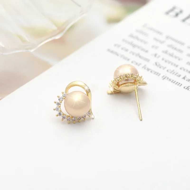 TKJ 925 Sterling Silver Fashion Womens Stud Earrings Love Natural Freshwater Pearl Micropaved Zirconia JewelryX241023