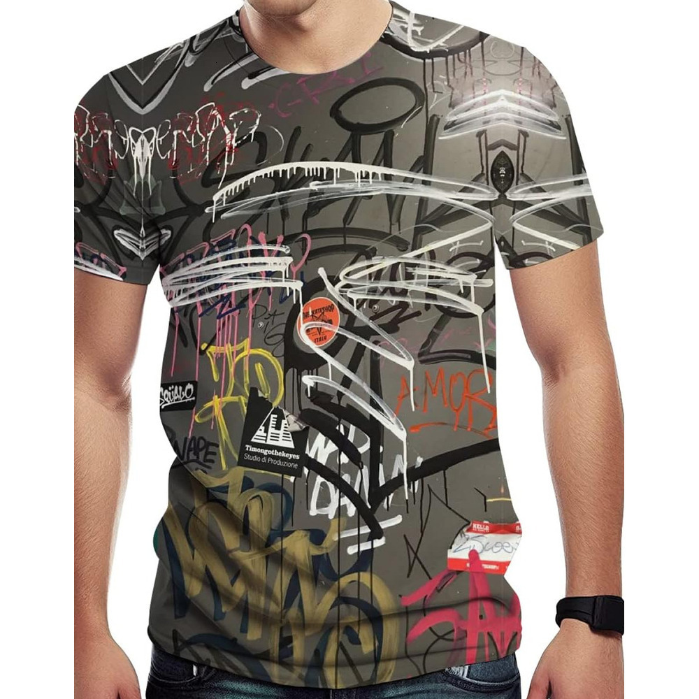 Mens T shirt Fashion Novelty Graffiti Graphic Print Men's Cool tee Casual tops summer clothes Breathable trend