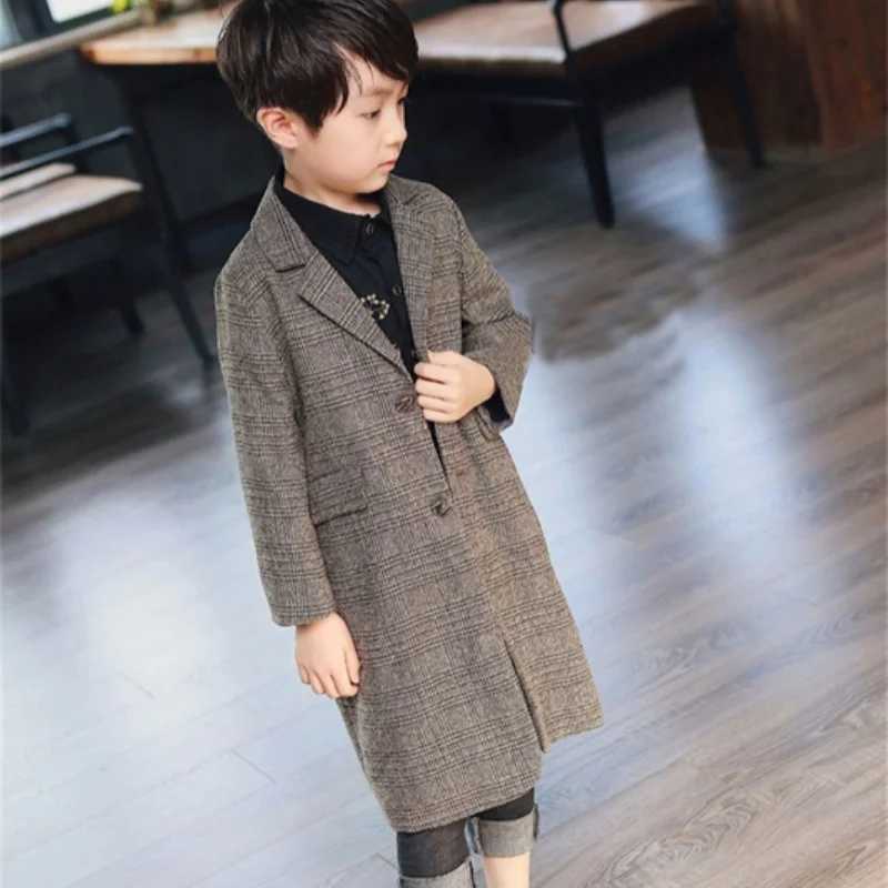 Mens wool coat jacket windproof jacket 2024 long warm thick autumn and winter cotton school childrens clothing W241023