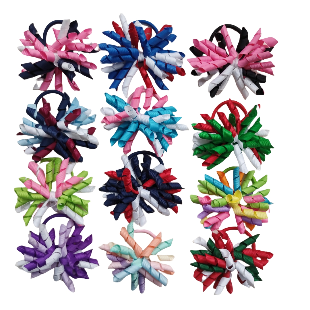 Korker 4INCH Bows Flowers Elastic Hairband Alligator Clips Curly Grosgrain Ribbon Ponytail Holder Girl Children's Corker Bobbles Ties Headband Ac