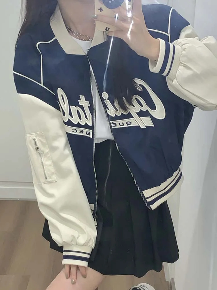 Womens Y2K baseball jacket loose oversized crop bomber jacket womens letter printed sports shirt womens Korean windproof jacket 241024