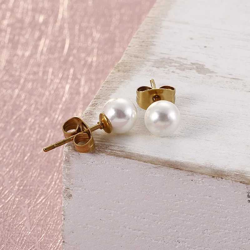 Elegant Shell Imitation Pearl Stainless Steel Stud Earrings For Women Girl 6mm/8mm/10mm/12mm Beads Womens Earrings JewelryX241023