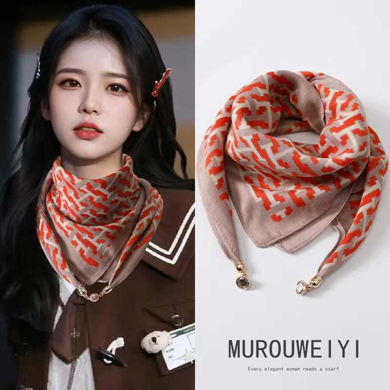 New designers Neck Texture ece Protection silk Womens scarf nice Small Buckle Magnetic