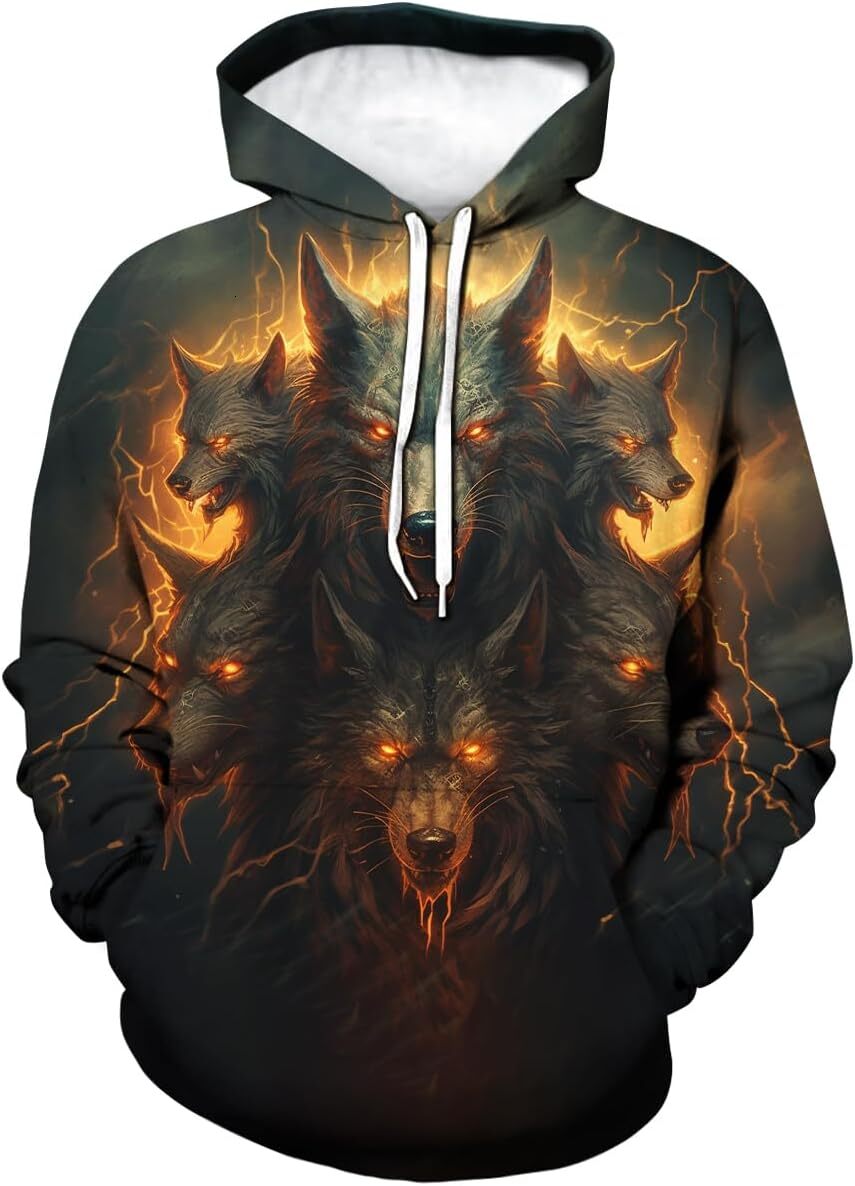 Hoodie for Mens Womens Wolf Men 3D Print Hooded Fantasy fashion trend Sweatshirts Fashion Mens Pocket Pullover Graphic Hoodies sweatshirt Pullover Lon