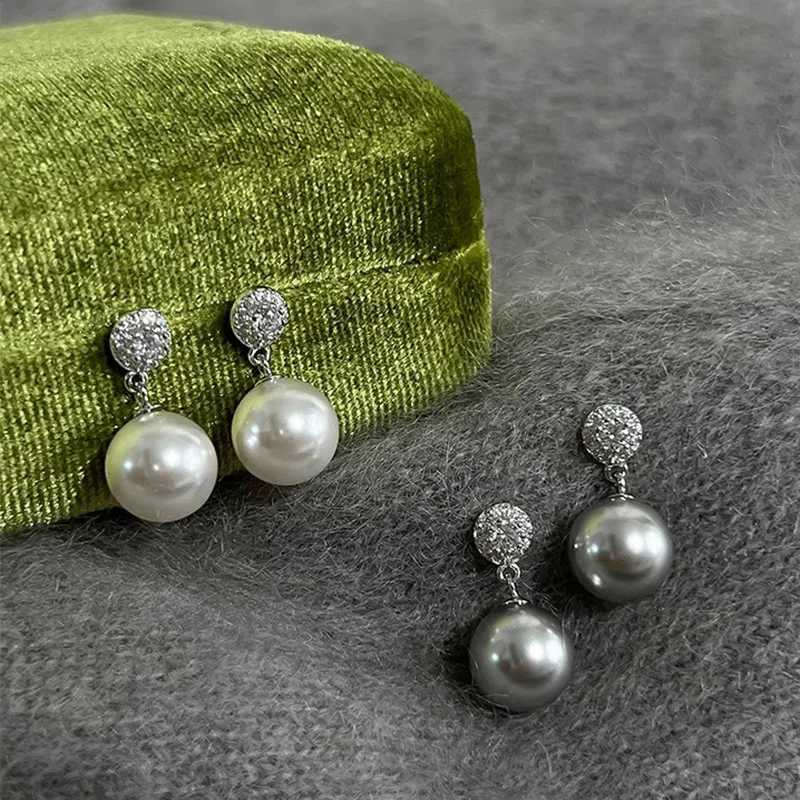 2023 New Arrival Korean Temperament Gray Zircon Pearl Stud Earrings For Women Fashion Water Drop Crystal Jewelry GiftsX241023
