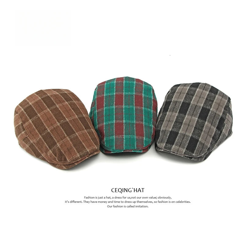 Unisex Vintage Checkered Beret Hat Reversible Cotton sboy Cap for Spring and Fall Style 241010