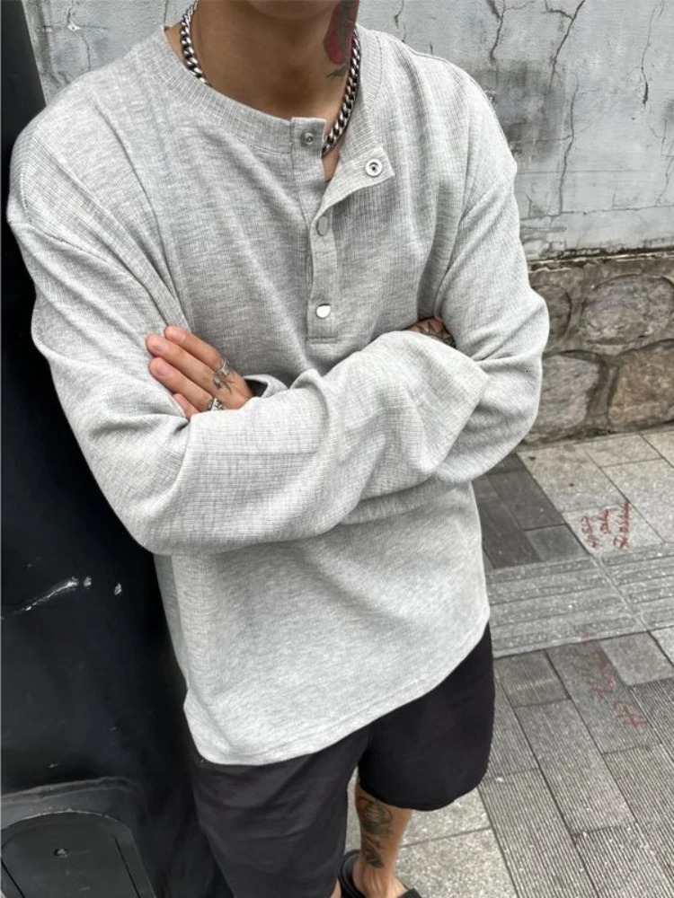 Large Unicolor Mens T-shirt Pocket Pullover Solid Color Mens Top Long Sleeve Top Polyester It Elastic Japanese Y2k 241024