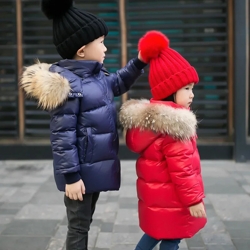 natural fur winter jacket suitable for boys outerwear girls childrens clothing thick outerwear park children 80-160cm 241024