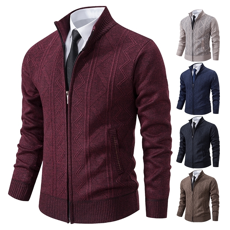 Thick Knit Jacket Men Autumn Winter Warm Stand Collar Knitted Cardigan Mens Smart Casual Sweater Coat Knitting Sweatercoat Man 241008