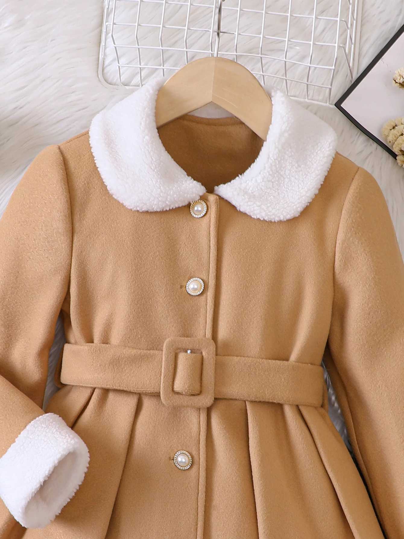 Girls autumn and winter new item womens sled solid color fur collar wool coat long sled W241023