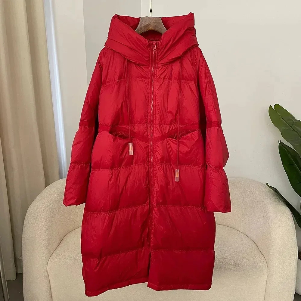 Autumn/Winter Classic Thick and Extra Long White Duck Down Jacket with Dalian Hat for Womens Winter Coat 241023